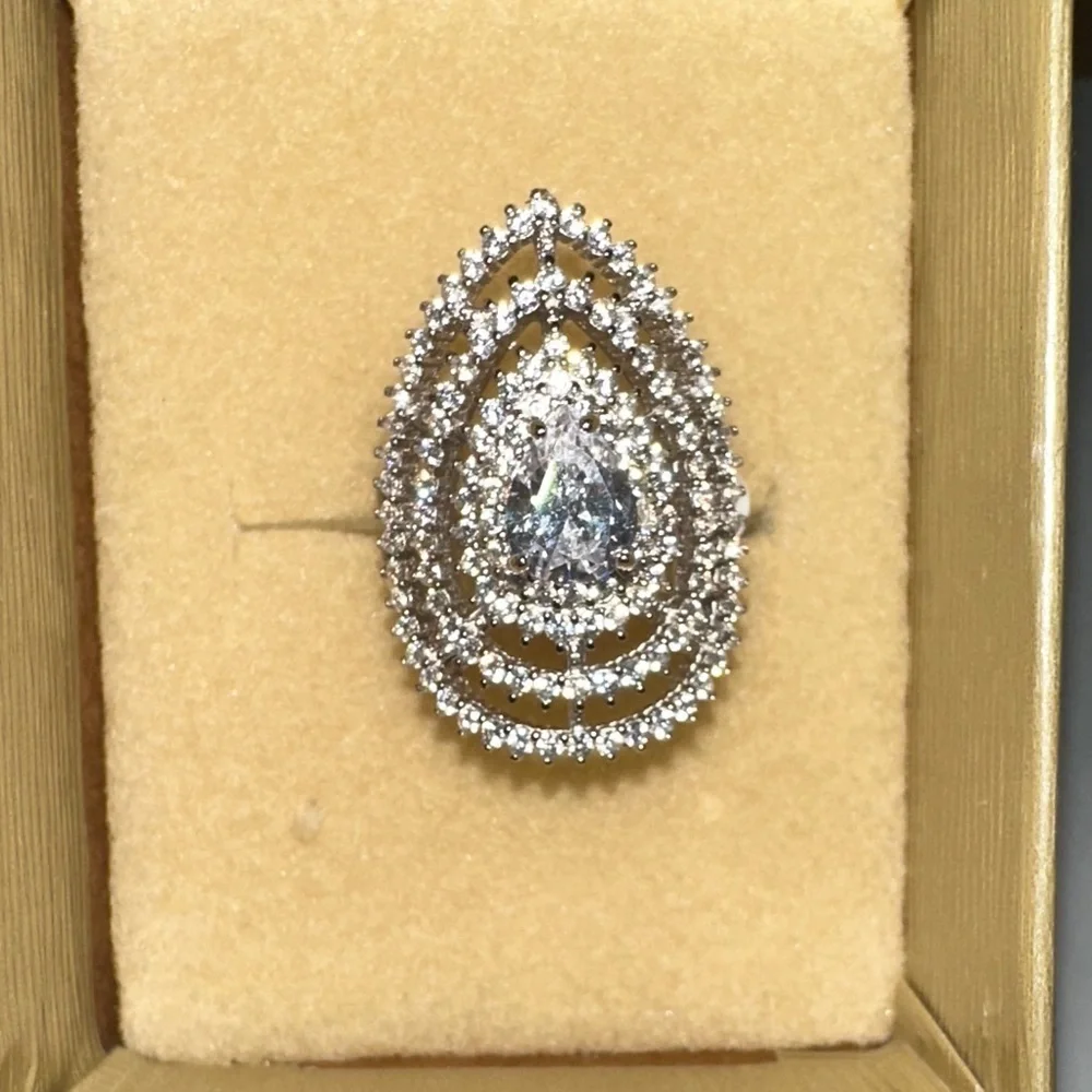 Lab Diamond 2 ct  Silver Teardrop Ring size 6